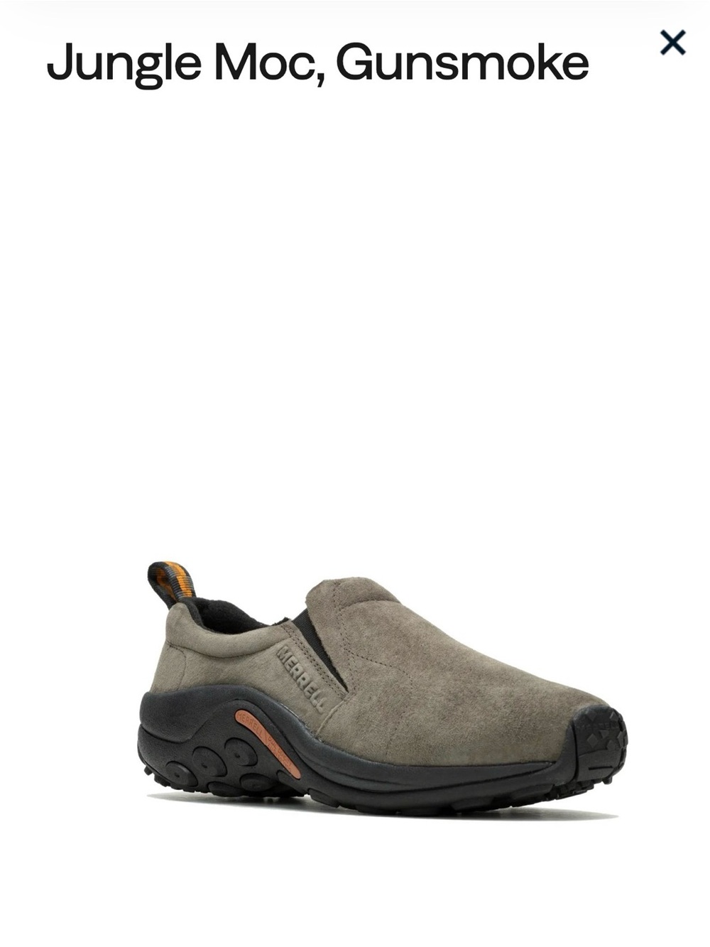 Merrell Men's Taupe Suede Slip-On Loafers with Black Trim and Orange Pull Tabs